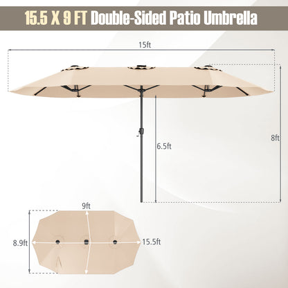 15.5 FT Extra-Large Patio Umbrella with LED Solar Lights and Crank Handle