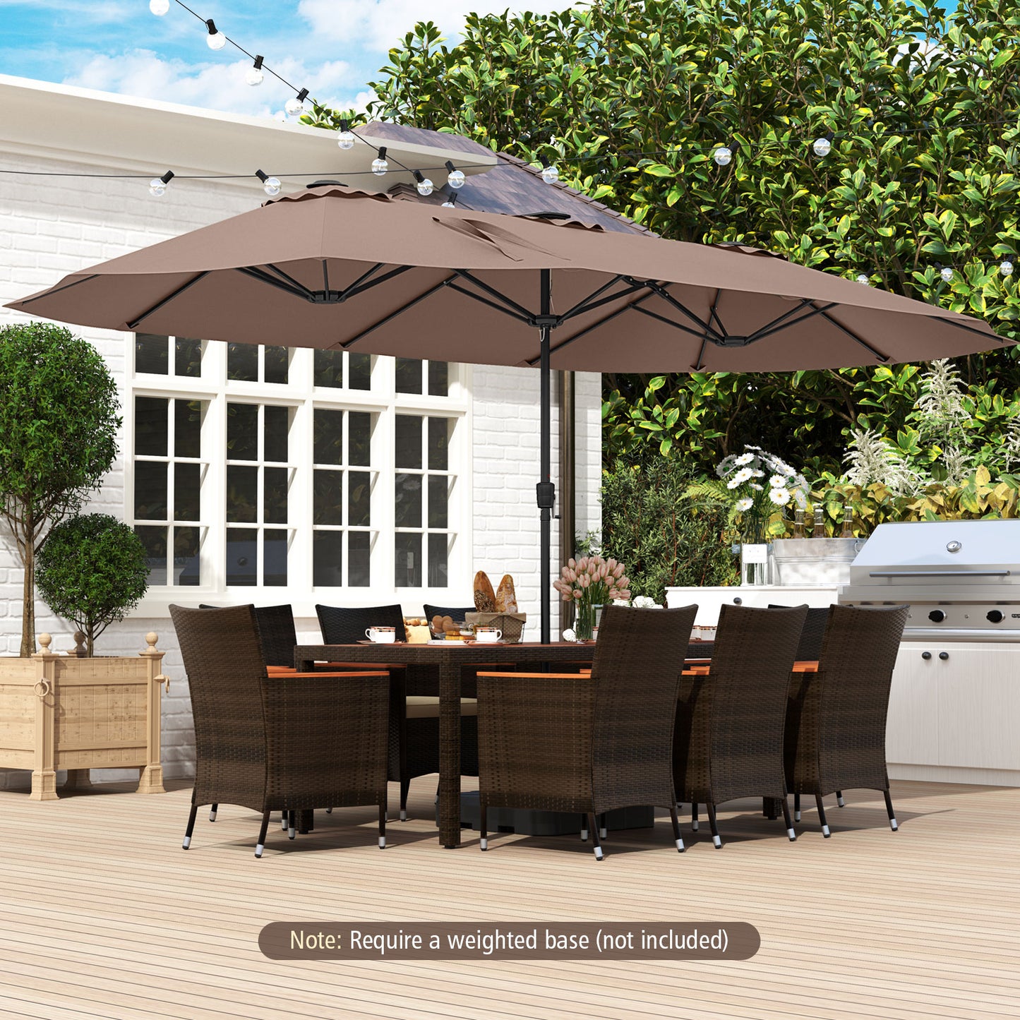 15.5 FT Extra-Large Patio Umbrella with LED Solar Lights and Crank Handle