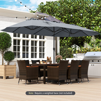 15.5 FT Extra-Large Patio Umbrella with LED Solar Lights and Crank Handle