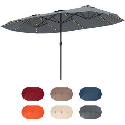 15.5 FT Extra-Large Patio Umbrella with LED Solar Lights and Crank Handle