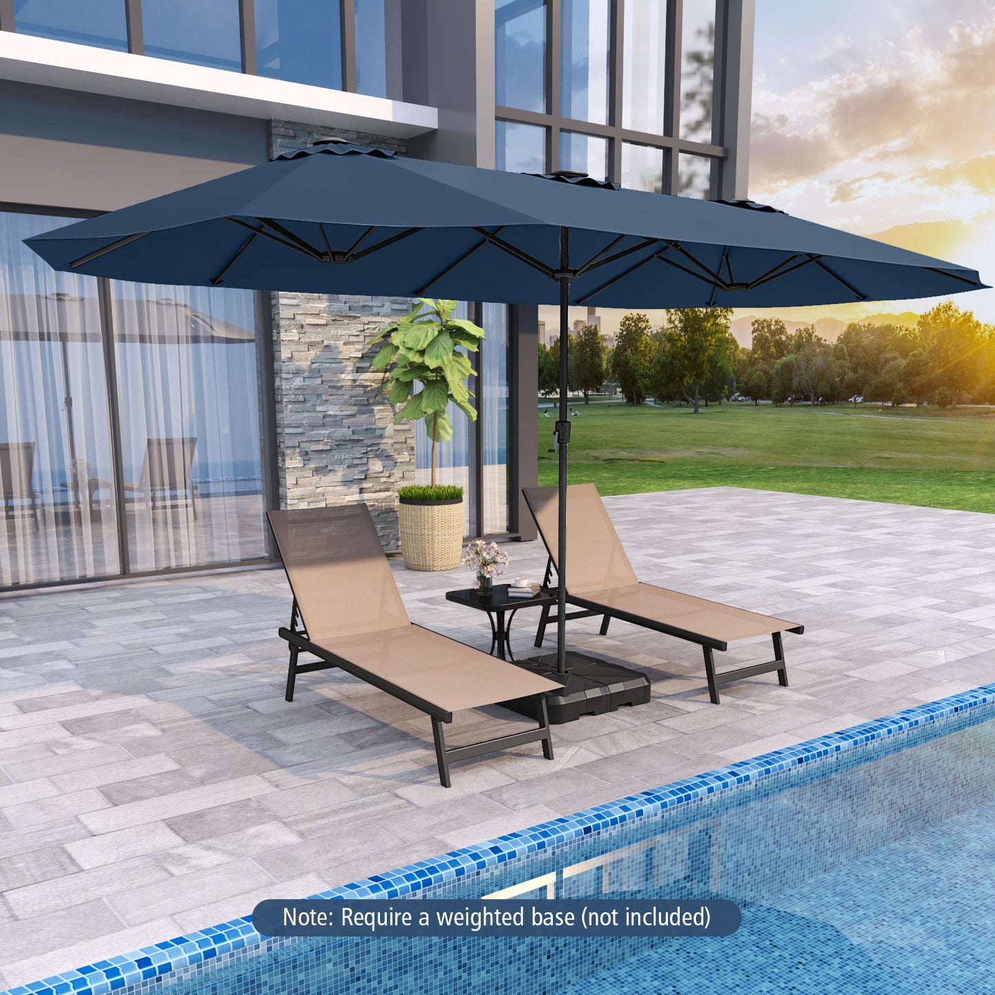 15.5 FT Extra-Large Patio Umbrella with LED Solar Lights and Crank Handle