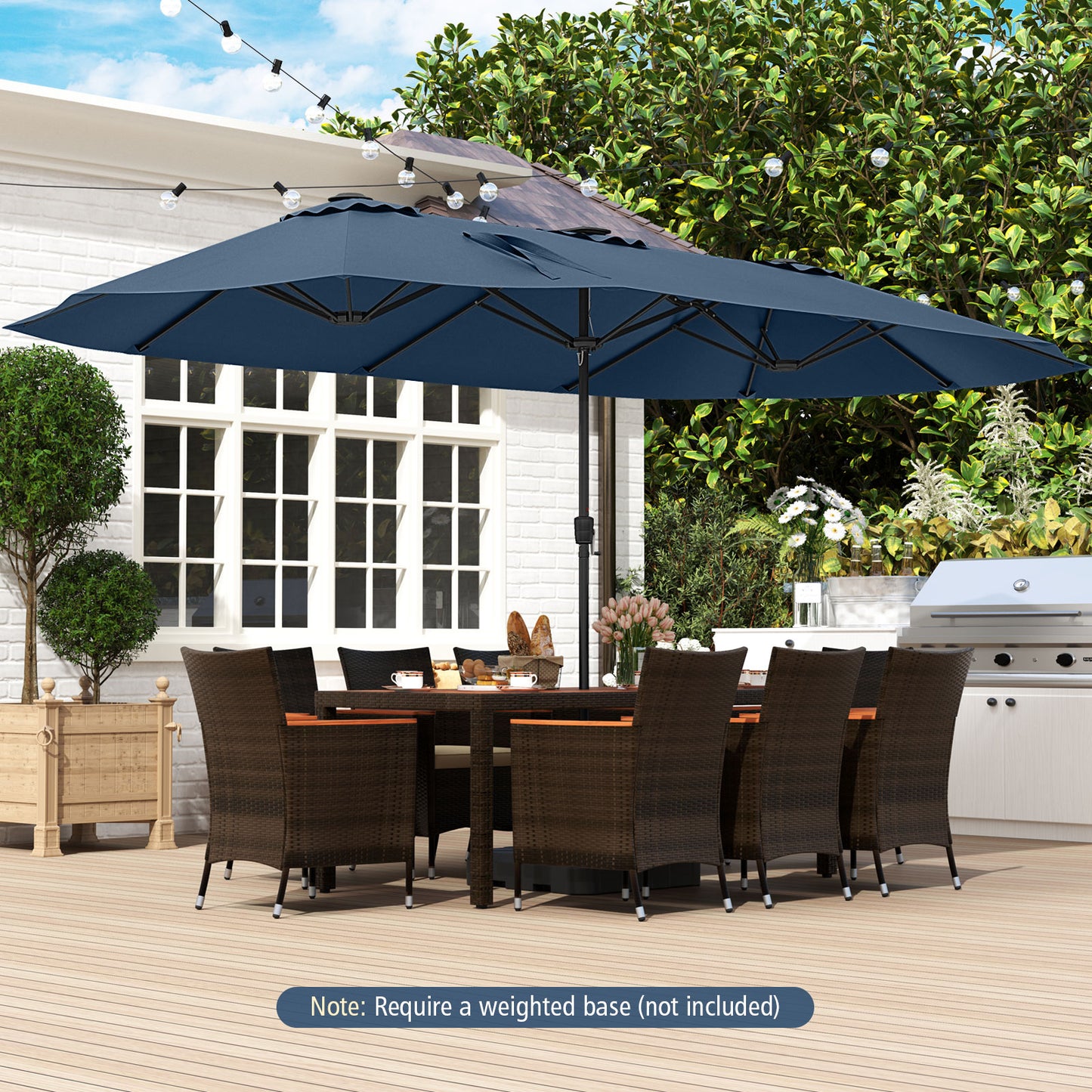 15.5 FT Extra-Large Patio Umbrella with LED Solar Lights and Crank Handle