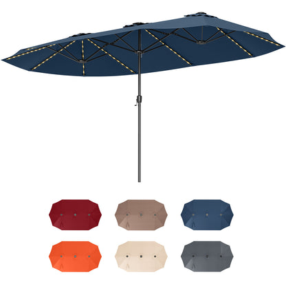 15.5 FT Extra-Large Patio Umbrella with LED Solar Lights and Crank Handle