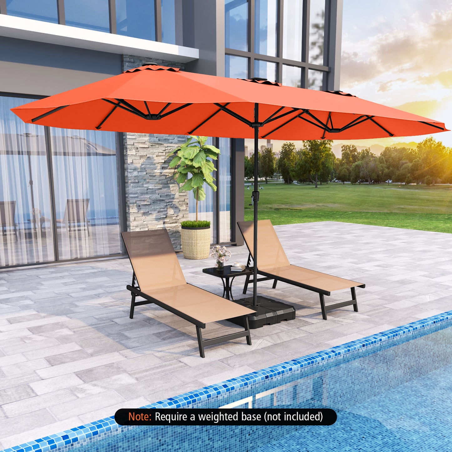 15.5 FT Extra-Large Patio Umbrella with LED Solar Lights and Crank Handle