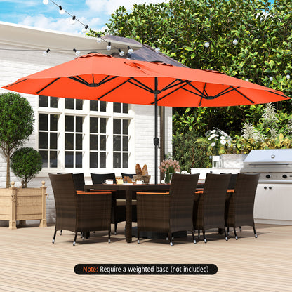 15.5 FT Extra-Large Patio Umbrella with LED Solar Lights and Crank Handle