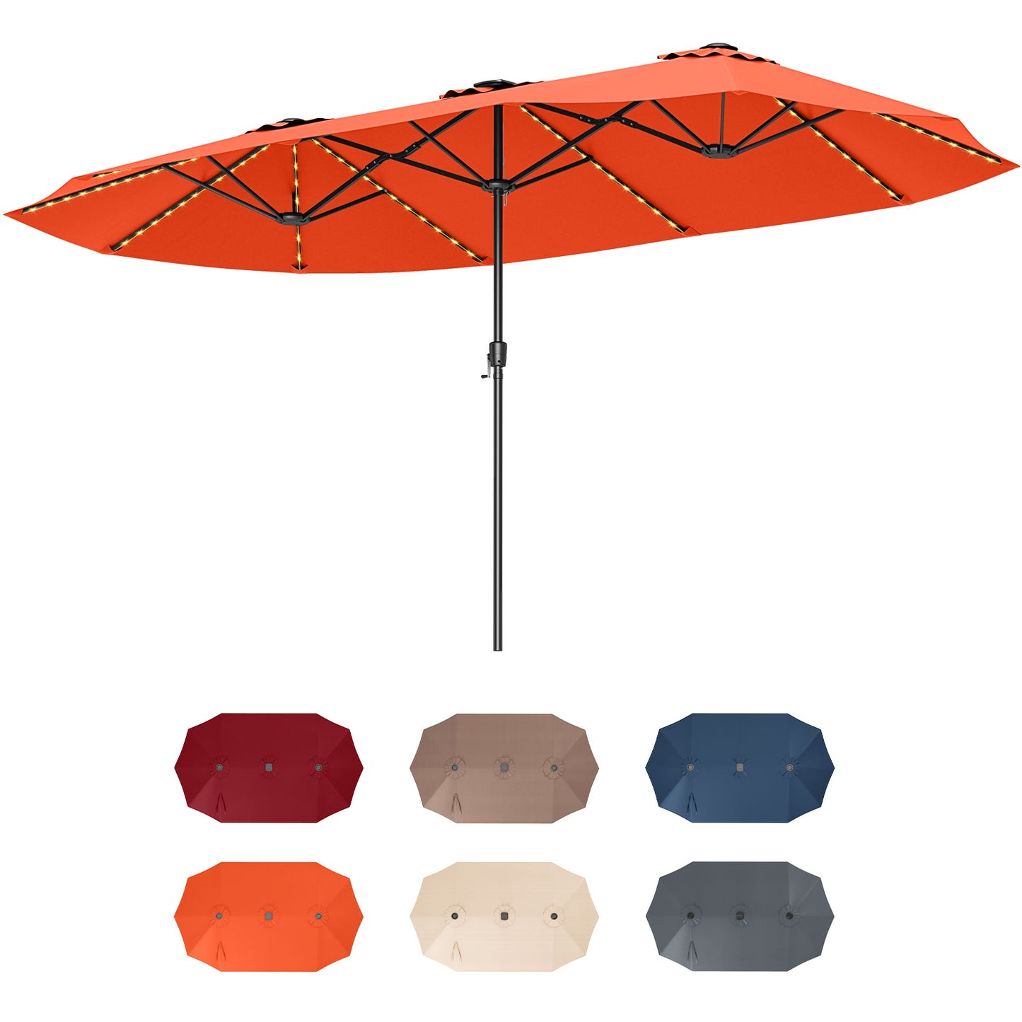 15.5 FT Extra-Large Patio Umbrella with LED Solar Lights and Crank Handle