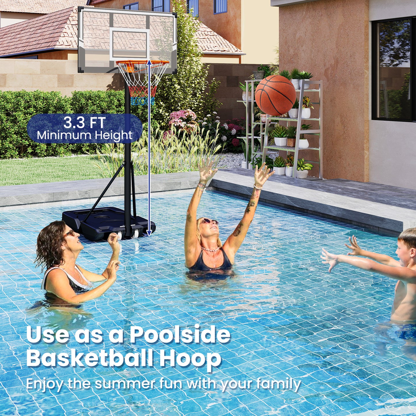 3.3-10 Feet Portable Basketball Hoop Adjustable with Base and Wheels