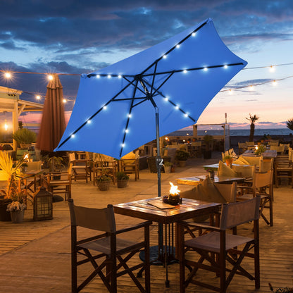 9 Feet Solar LED Lighted Patio Market Umbrella Tilt Adjustment Crank Lift-Beige