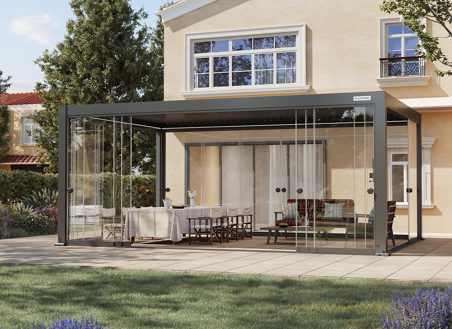 Sliding Glass Door with Round Handle for FlexPatio Pergola