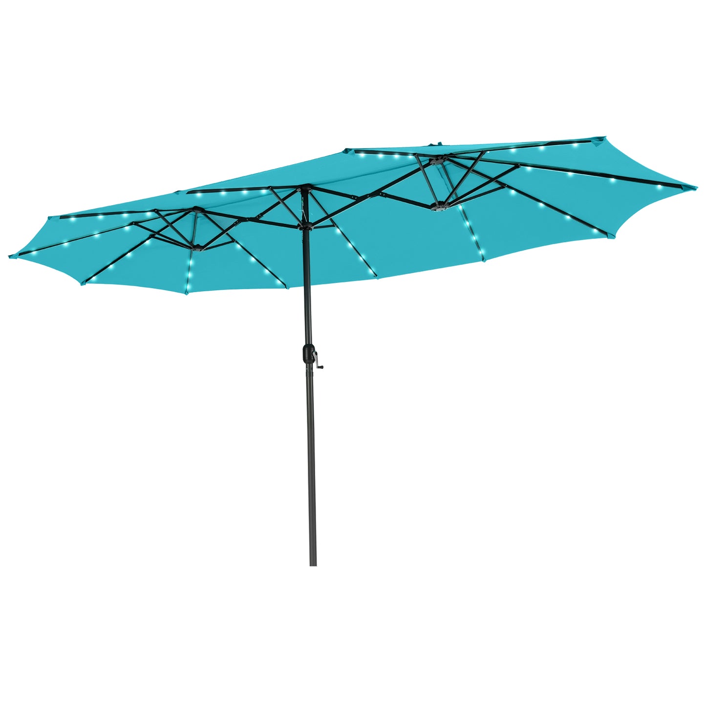 15 Feet Twin Patio Umbrella with 48 Solar LED Lights