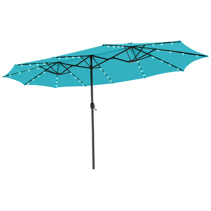 15 Feet Twin Patio Umbrella with 48 Solar LED Lights