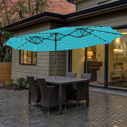 15 Feet Twin Patio Umbrella with 48 Solar LED Lights