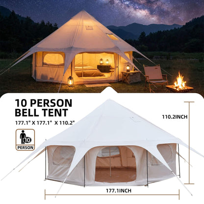 Large 15FT 600D Oxford Bell Tent with Stove Jack For Glamping and Camping