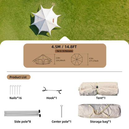 Large 15FT 600D Oxford Bell Tent with Stove Jack For Glamping and Camping