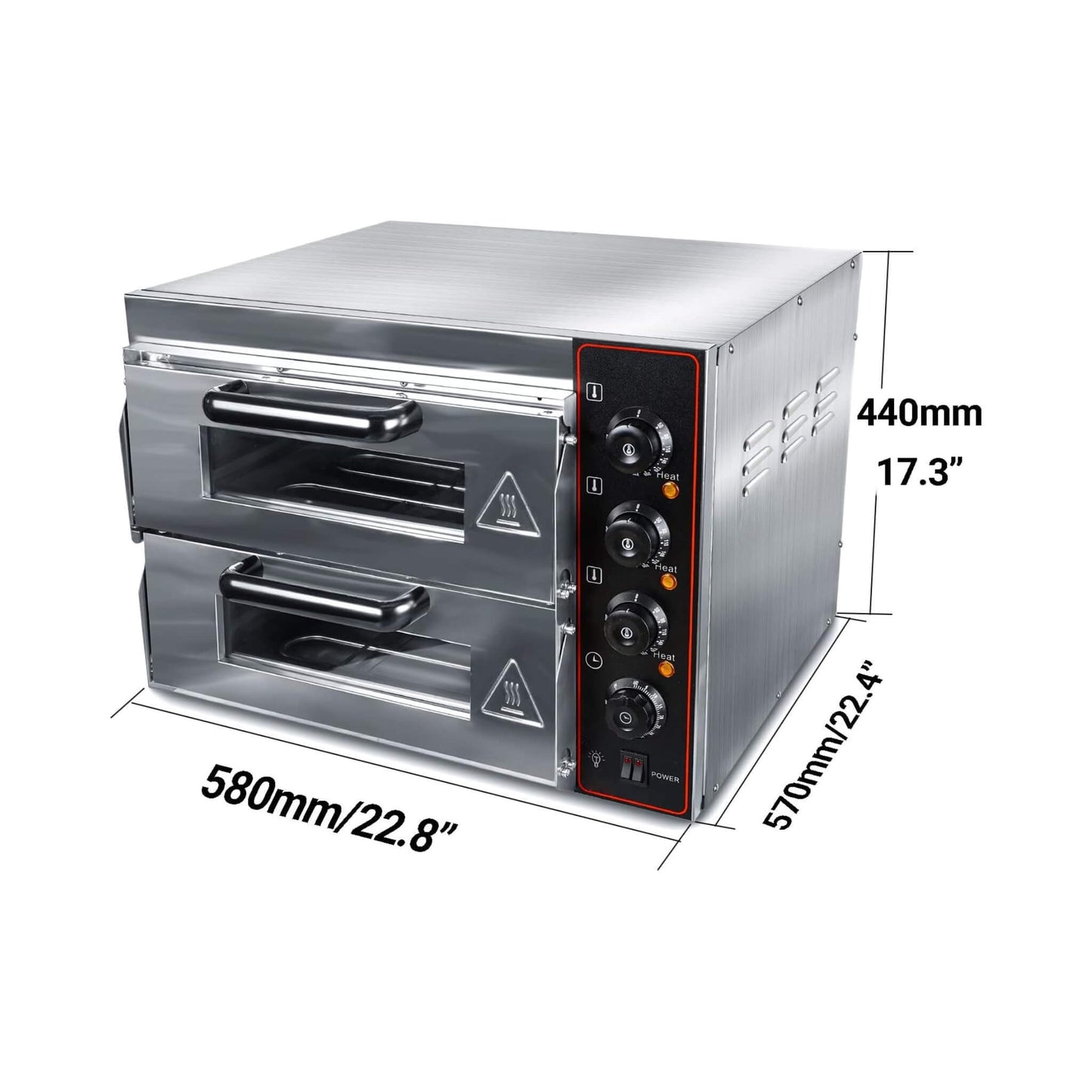 16-Inch Commercial Stainless Steel Double Deck 3000W 110V Electric Pizza Oven