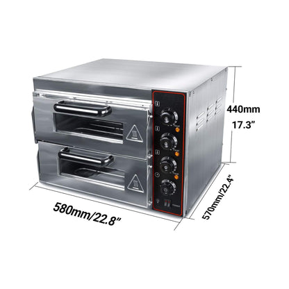 16-Inch Commercial Stainless Steel Double Deck 3000W 110V Electric Pizza Oven