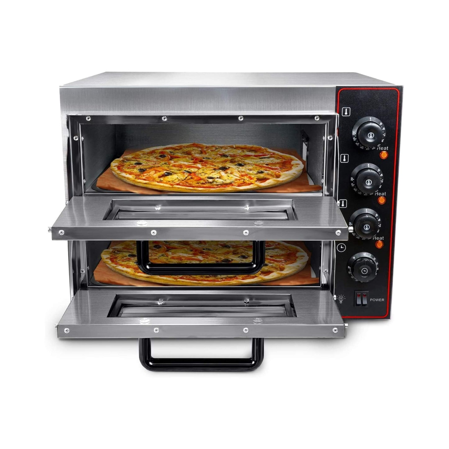 16-Inch Commercial Stainless Steel Double Deck 3000W 110V Electric Pizza Oven
