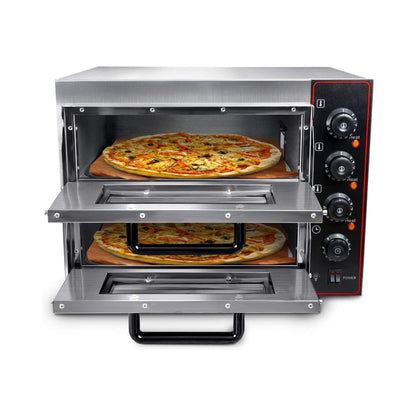 16-Inch Commercial Stainless Steel Double Deck 3000W 110V Electric Pizza Oven