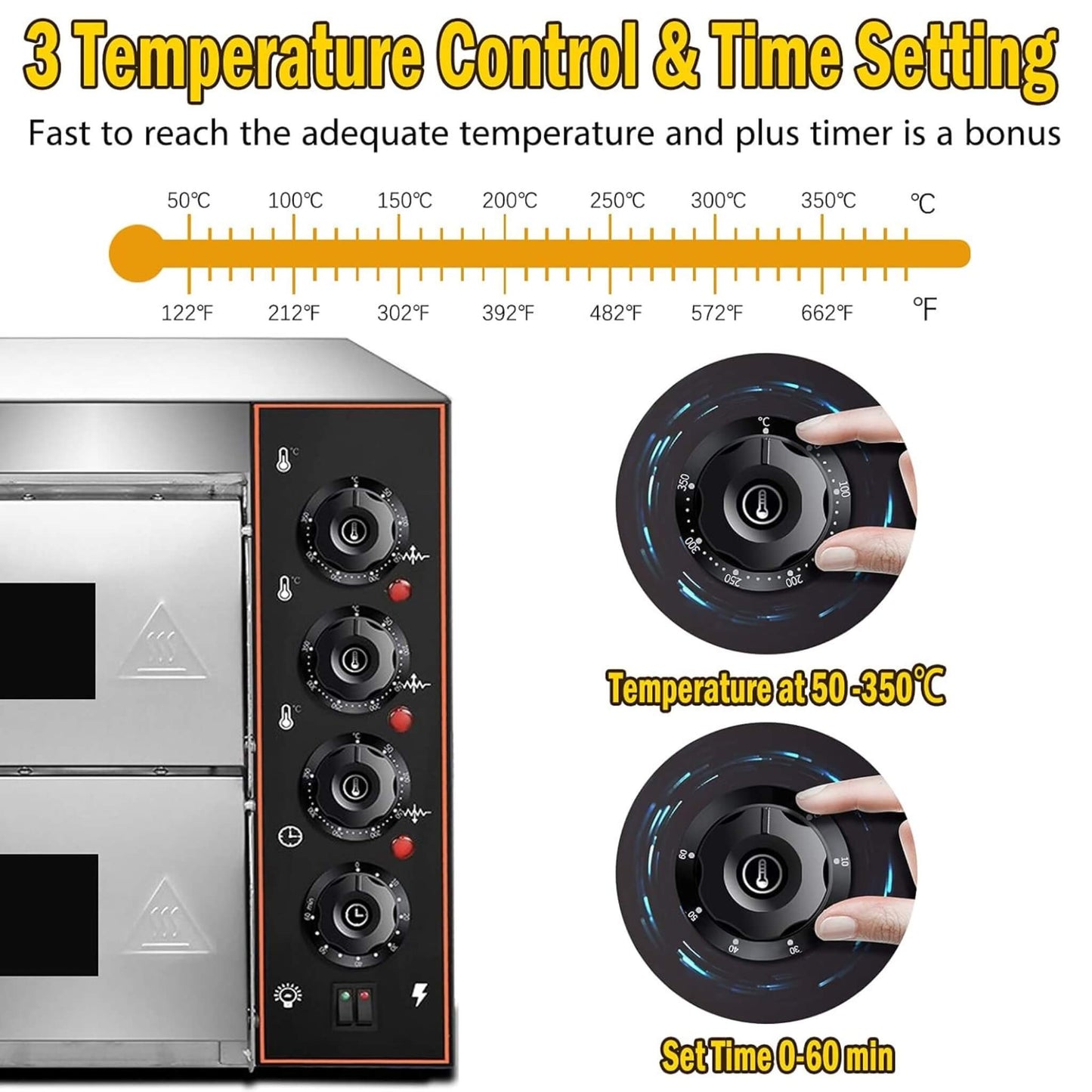 16-Inch Commercial Stainless Steel Double Deck 3000W 110V Electric Pizza Oven