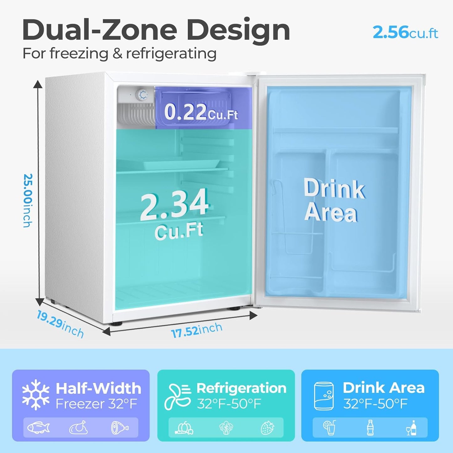 1.6 2.6 3.2 CU FT Mini Fridge with Freezer