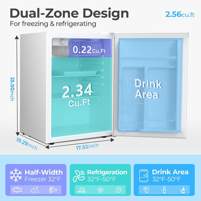 1.6 2.6 3.2 CU FT Mini Fridge with Freezer