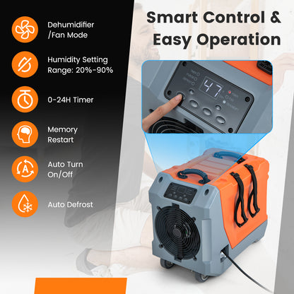 180 Pints/Day Commercial Dehumidifier with Pump and Drain Hose - Orange