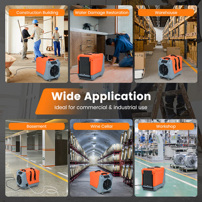 180 Pints/Day Commercial Dehumidifier with Pump and Drain Hose - Orange