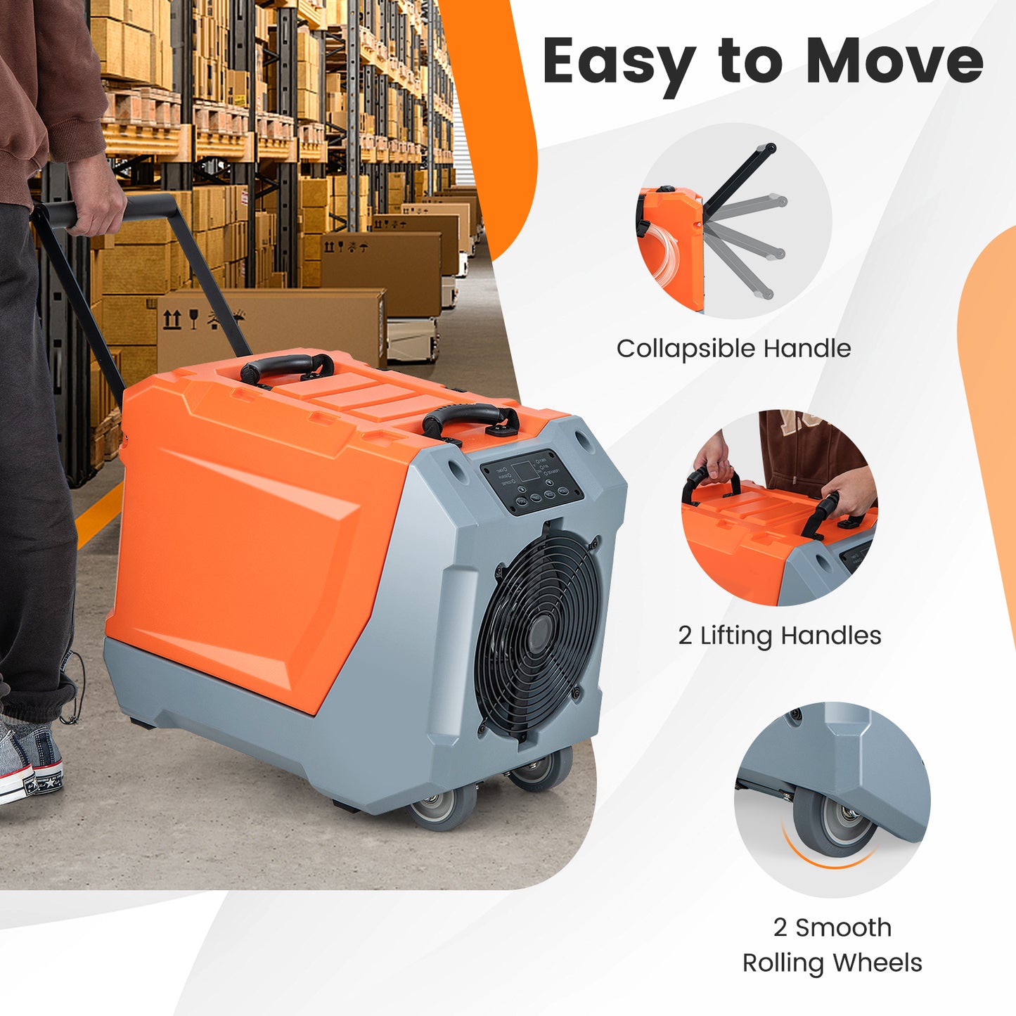 180 Pints/Day Commercial Dehumidifier with Pump and Drain Hose - Orange