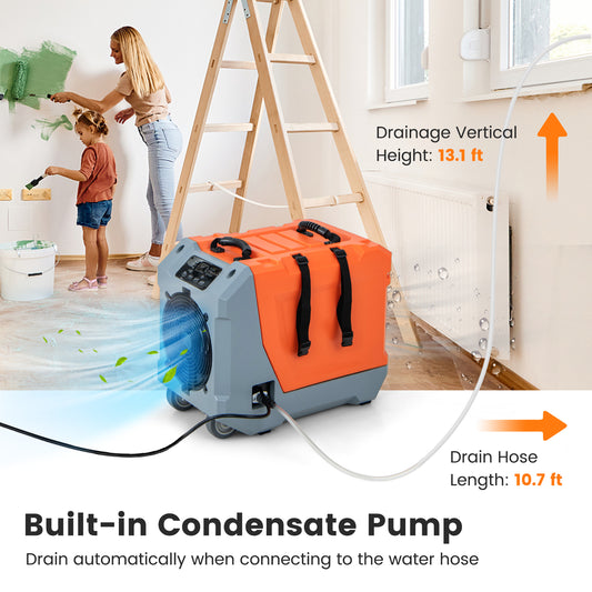 180 Pints/Day Commercial Dehumidifier with Pump and Drain Hose - Orange