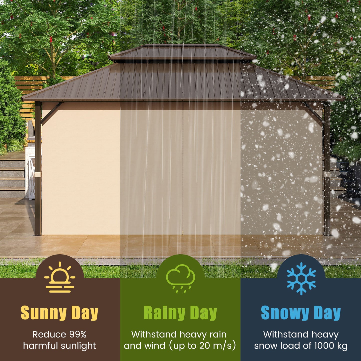 16 x 12 FT Hardtop Gazebo Outdoor Pergola for Patio Garden Deck Lawn Backyard Party Tent-Coffee