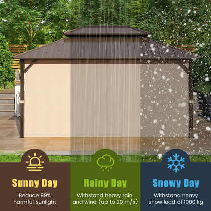 16 x 12 FT Hardtop Gazebo Outdoor Pergola for Patio Garden Deck Lawn Backyard Party Tent-Coffee