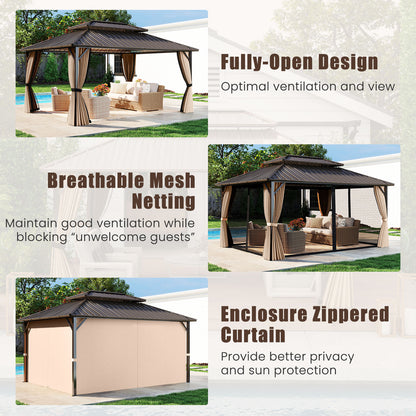 16 x 12 FT Hardtop Gazebo Outdoor Pergola for Patio Garden Deck Lawn Backyard Party Tent-Coffee