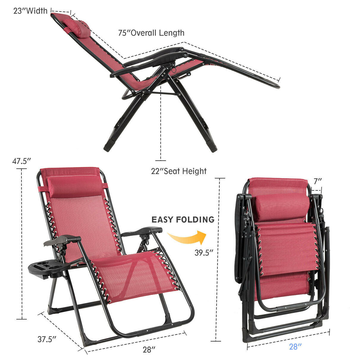 Oversize Lounge Chair with Cup Holder of Heavy Duty for Outdoor