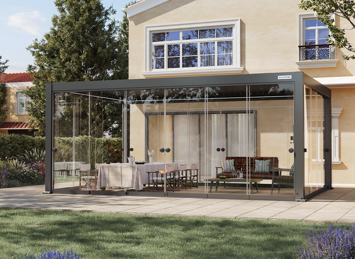 Sliding Glass Door with Round Handle for FlexPatio Pergola