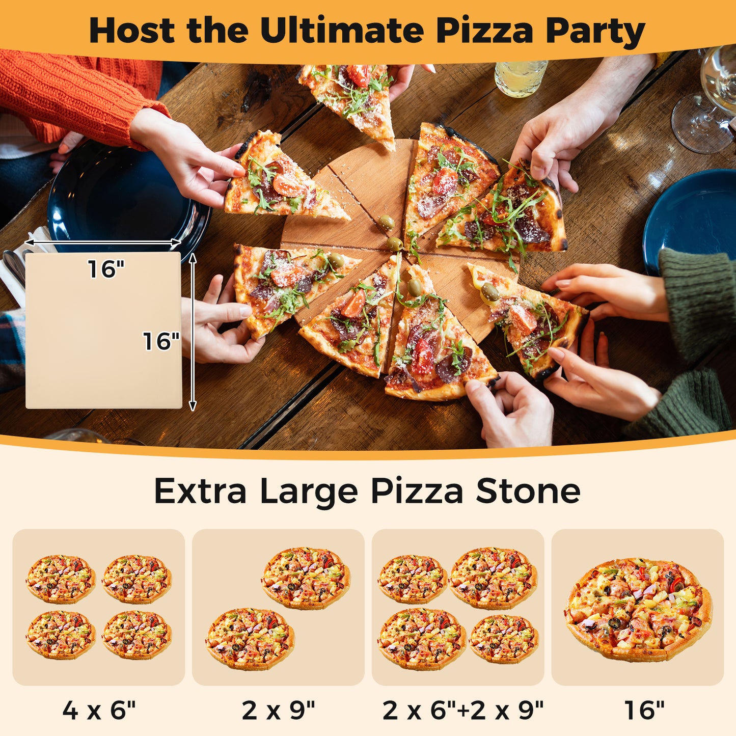 Outdoor 16 Inch 2-Layer Wood Fired Pizza Oven with Square Stone
