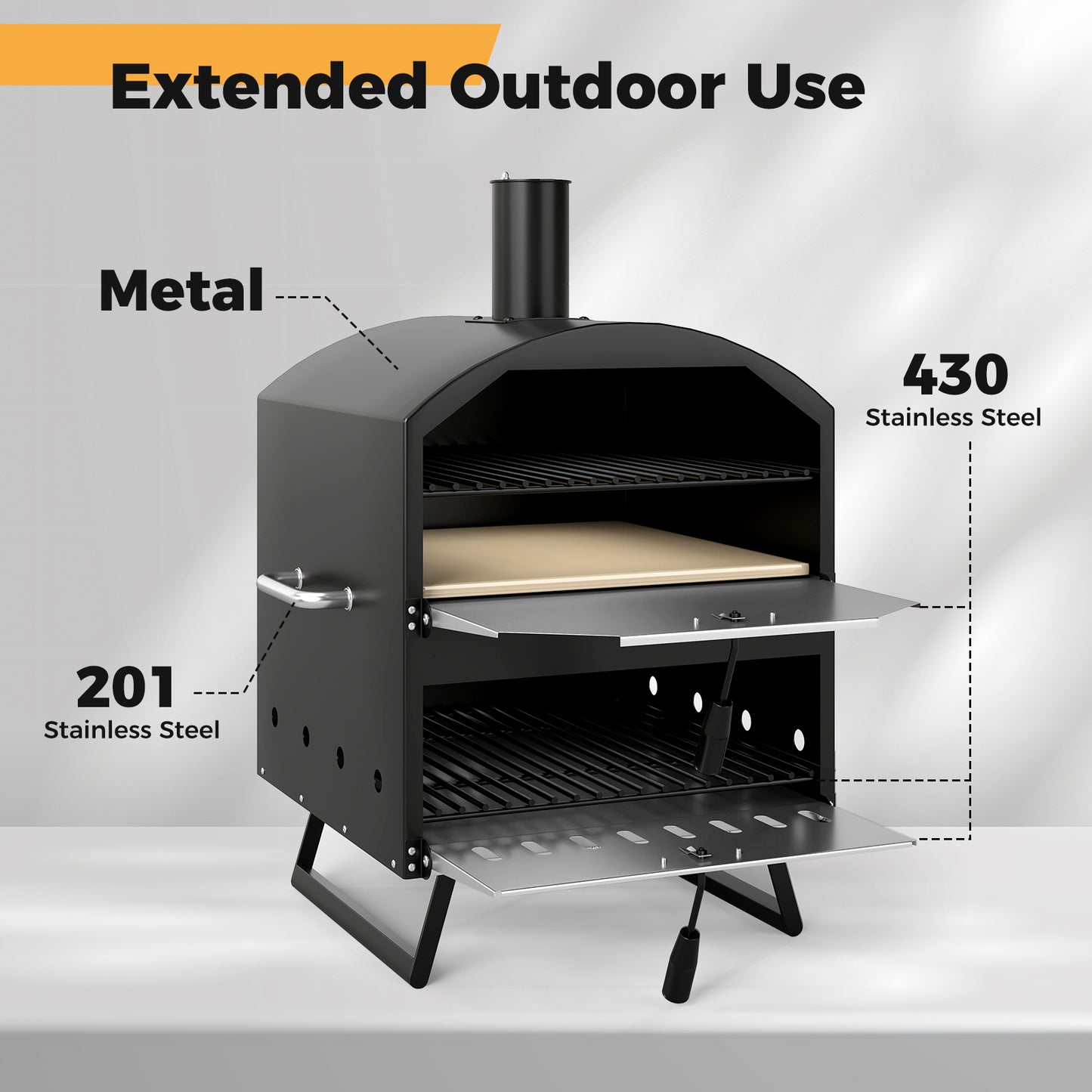 Outdoor 16 Inch 2-Layer Wood Fired Pizza Oven with Square Stone