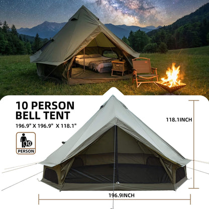 Large 16FT 10-Person All-Season Waterproof Bell Tent with Stove Jack
