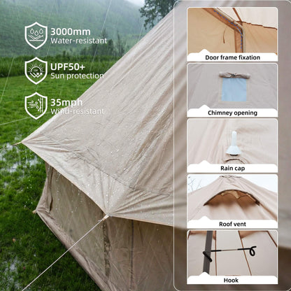 Large 16FT 10-Person All-Season Waterproof Bell Tent with Stove Jack