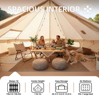 Large 16FT 10-Person All-Season Waterproof Bell Tent with Stove Jack