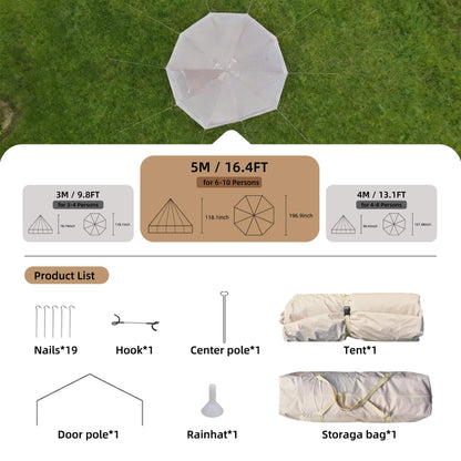 Large 16FT 10-Person All-Season Waterproof Bell Tent with Stove Jack
