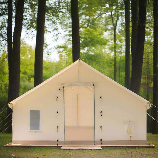 16FT x 24FT White Duck Alpha Pro Wall Tent with Three-layer Large Storm Windows