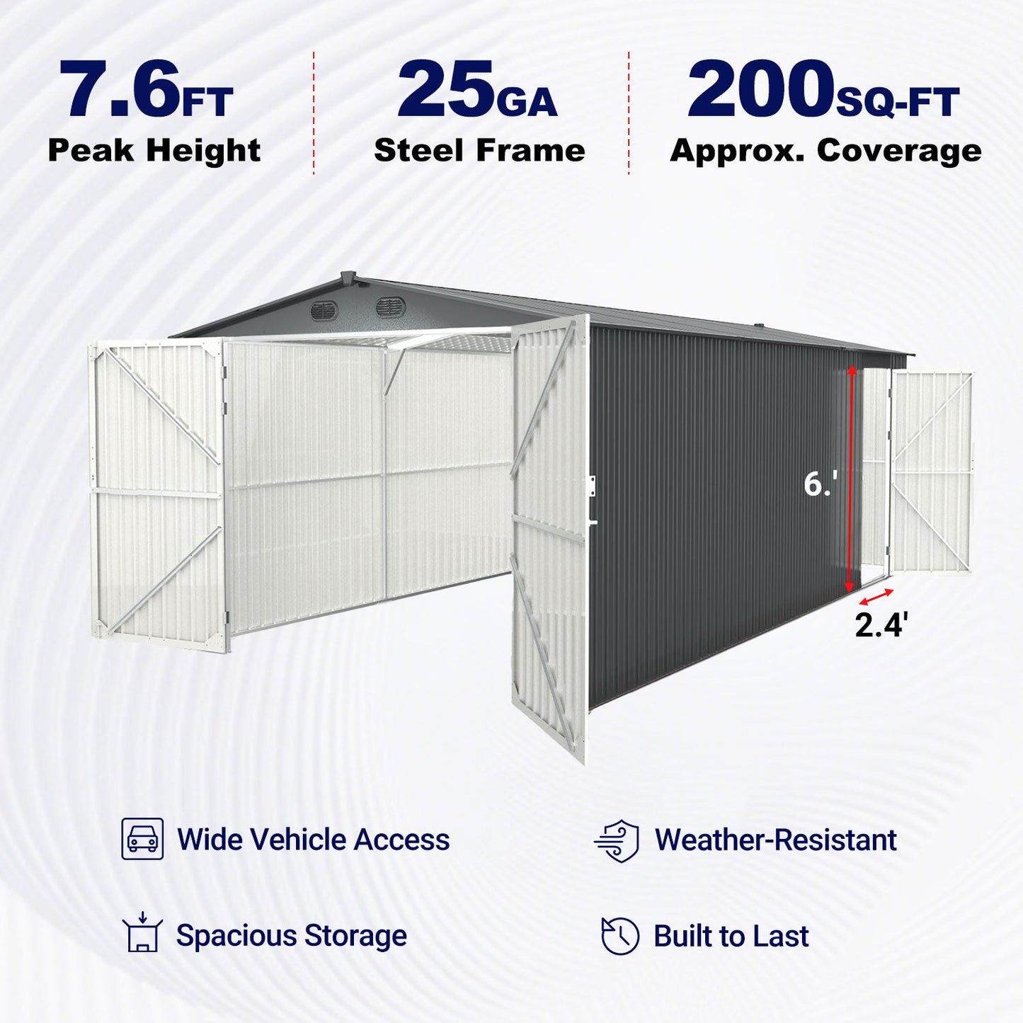 10FT  x 20FT Metal Shed with Double Front Doors & Side Entry Door