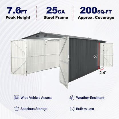 10FT  x 20FT Metal Shed with Double Front Doors & Side Entry Door