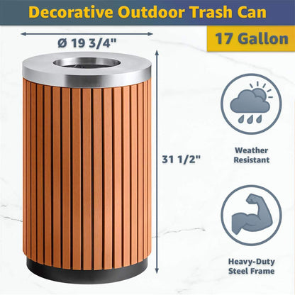17-Gallon Commercial Round Outdoor Trash Can with Open Lid