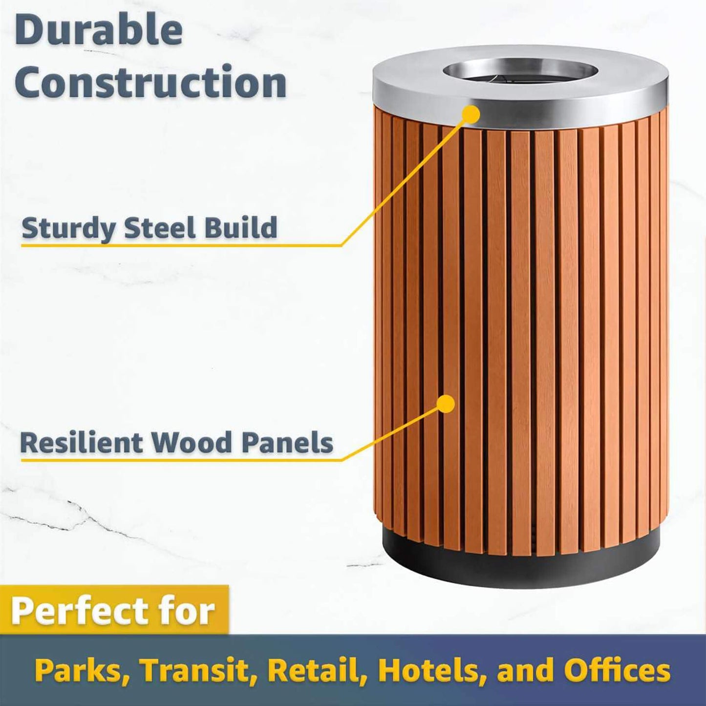 17-Gallon Commercial Round Outdoor Trash Can with Open Lid