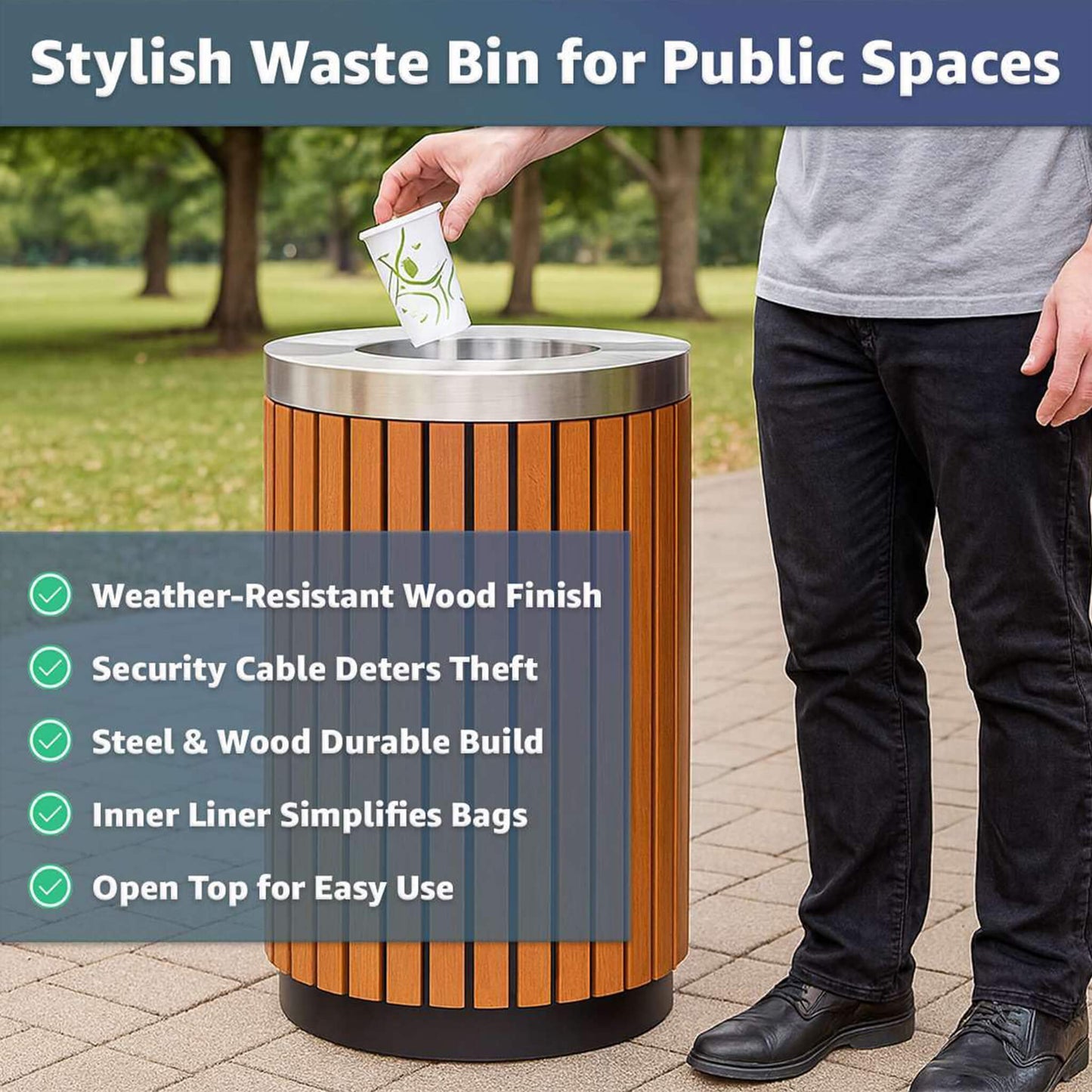 17-Gallon Commercial Round Outdoor Trash Can with Open Lid