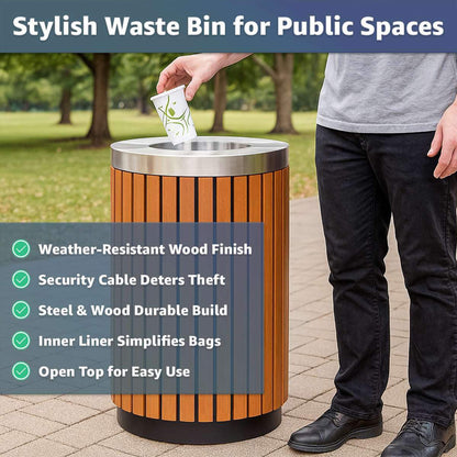 17-Gallon Commercial Round Outdoor Trash Can with Open Lid