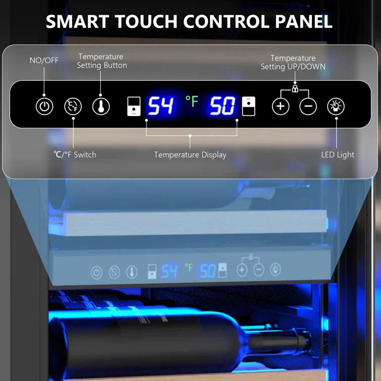 17.72" 111 Bottles Dual Zone Built-In Freestanding Wine Refrigerator Cooler