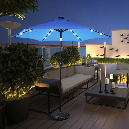9 Feet Solar LED Lighted Patio Market Umbrella Tilt Adjustment Crank Lift-Beige