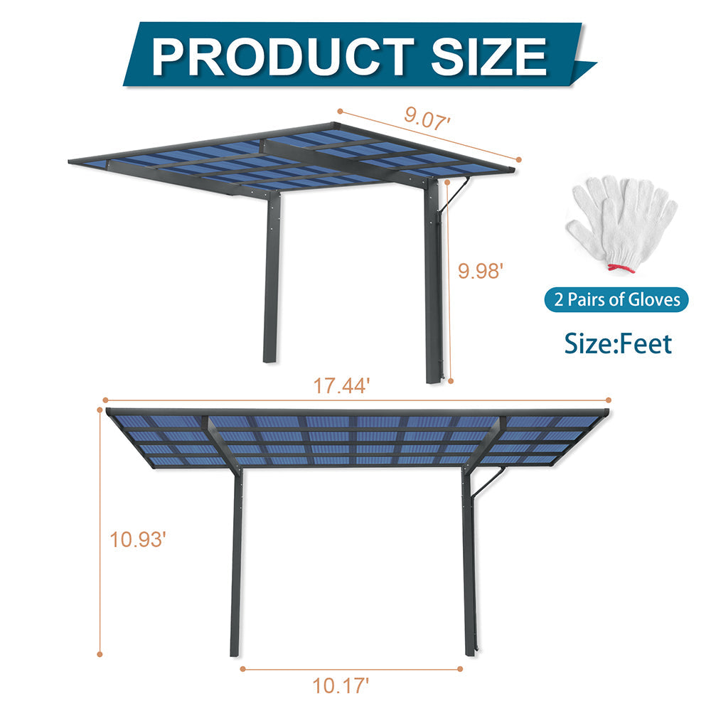 10' x 17' FT Alora Extra Large Heavy-Duty Outdoor Aluminum Single Side Carport With Galvanized Metal Roof